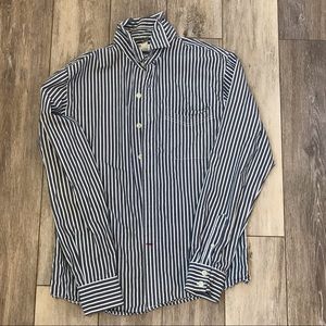Nobu Button Down Strip Shirt Blue and White